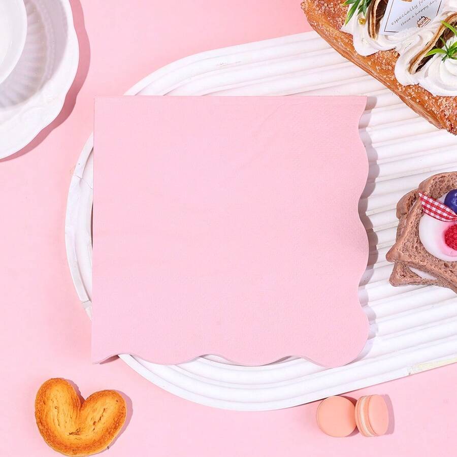 20/40/60pcs Classic Light Pink Bordered Disposable Napkins, Minimalist Solid Color Lace Cocktail Napkins, 13*13 Inch 2-Ply Thickened Decorative Napkins, Suitable For Birthday, Wedding, Engagement And Party Decoration - Multicolor - View 1