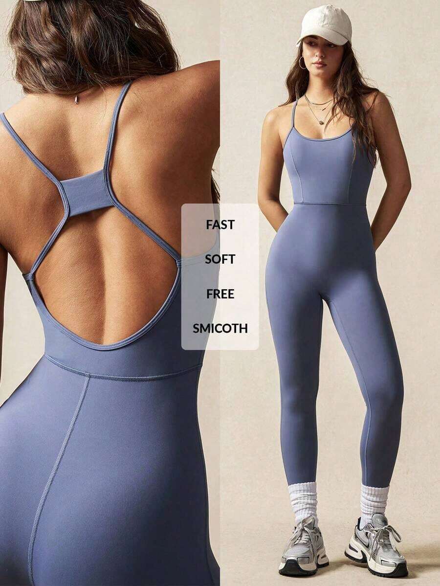 VARSITIE Mono deportivo ajustado y bonito de yoga para mujer - Niebla azul - Ver 1