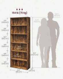 VASAGLE Bookshelf, 6-Tier Bookcase, Book Shelf Furniture, Open Storage Shelves, Room Decor, For Living Room, Home Office, Dinning Room,  9.4 X 23.6 X 63.3 Inches, Cloud White - 鏽棕色 - 查看 4