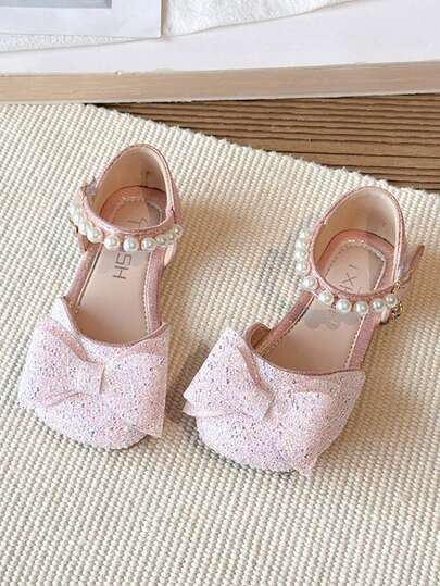 1 Pair 2026 Girls' Princess Crystal Bow Sandals, Summer Soft Bottom Non-Slip Toddler Closed Toe Shoes, Baby Pearl Buckle Performance Shoes