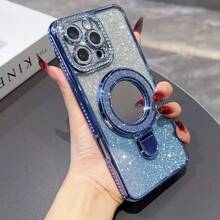 奢华闪亮水晶镜片保护电镀防震手机壳，带闪光化妆镜指环支架，高品质防震防摔手机壳，国际版，兼容 17/16E/15/14/13/12/11/X/XS Max/XR/Pro Plus，Galaxy S26/S26 Ultra/S26 Plus/A02S-A07/A12-A17/A22-A26/A32-A36/A50-A56/S20-S25，Reno等型号 - 藍色 - 查看 2