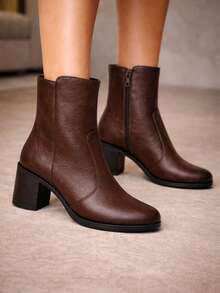 Women's Mid-Calf Boot With 6.5 Cm Block Heel - Elegant - - Cà phê nâu - Xem 1