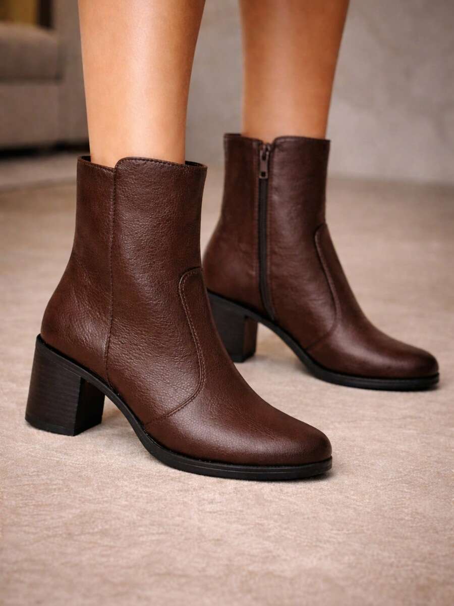 Women's Mid-Calf Boot With 6.5 Cm Block Heel - Elegant - - Cà phê nâu - Xem 1