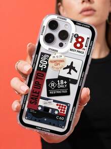 TPU 旅行元素防震 1 件装 时尚旅行折扣机票磁条印花透明手机壳 字母标语图案手机壳 复古拼接图案日常旅行手机壳 全包保护防震软 TPU 透明手机壳 手机保护套 春季生日礼物 - 彩色 - 查看 2