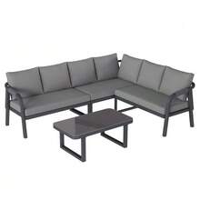 Garden Furniture Set, Corner Configuration, Seats Up To 6 People, Woven Armrests And Backrests, Galvanized Steel Tubes, Includes Corner Sofa And Coffee Table, Color: Grey - Grey - View 7