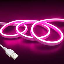 1 st 1,5 m/59 tum rosa neon LED-ljuslist, 5V 2835-lampor, USB-driven flexibel neonbelysning och hållbar lågspänningstejp, lämplig för tak, bar, arbetsbänk och utomhusdekoration - Vitt - Visa 2