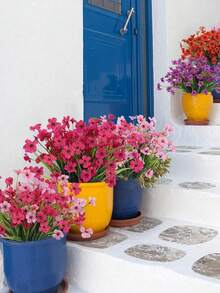 1 pièce Fleur artificielle rose d'extérieur, fleurs en plastique fausses, arbuste vert, fleurs en soie rouges, convient pour les jardinières suspendues, les vases de porche extérieur - Rose vif - Voir 6