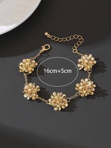 1 chiếc vòng tay thời trang mới, kiểu dáng đi biển, màu vàng sang trọng, tinh tế, bằng kim loại, hình hoa 3D nhỏ nhắn, thanh lịch dành cho nữ. - Vàng - Xem 8