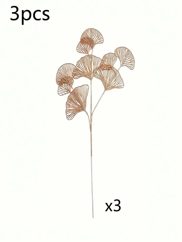 3pcs Faux Golden Apricot Leaves, Suitable For Wedding, Party And Home Decor, Indoor Tabletop Decoration, Valentine's Day, Birthday, Graduation Gift, Room Decor - Gold - View 8