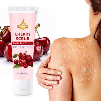 SUMIFANG Tẩy tế bào chết toàn thân hương anh đào 60g, được làm giàu với anh đào, collagen, vitamin C, axit hyaluronic, retinol và các loại dầu thực vật nuôi dưỡng. Khóa ẩm để ngăn ngừa khô và căng da sau khi tẩy tế bào chết, duy trì làn da mịn màng và mềm mại lâu dài.