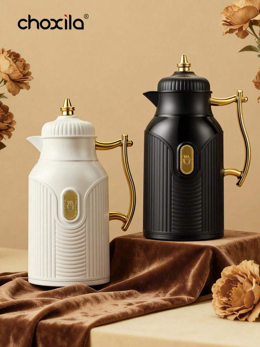 choxila 1 bình giữ nhiệt dung tích lớn, mạ vàng, dùng để pha trà/cà phê, bình đựng nước nóng, bình phân phối nhiệt cách nhiệt chân không lót thủy tinh. - màu đen - Xem 1
