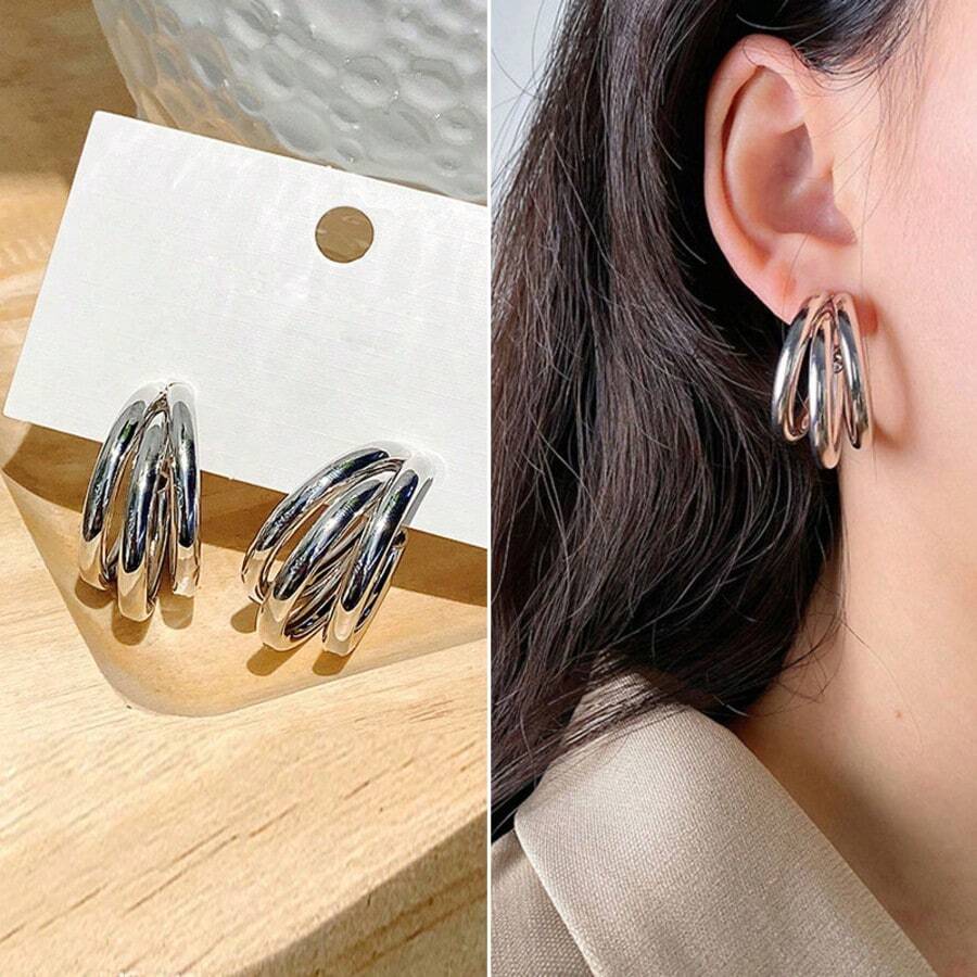 Minimalist Hoop Earrings - Silver - View 1