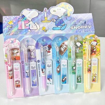  1pc Peanuts Comics Snoopy Automatic Pencil Set With 6 Cute And Fun Design Theme Party Accessories (Stochastic Style)