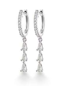 1 Pair Minimalist 925 Sterling Silver Teardrop Pave Diamond Earrings, Fashionable Elegant Jewelry Gift For Women - Style 1 - View 7