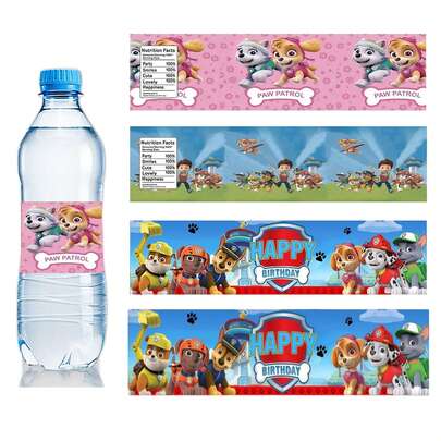 Paw Patrol 10pcs Themed Water Bottle Stickers/Labels, Suitable For Christening Party, Birthday Party Decoration, Dog Theme Party Water Bottle Packaging, Birthday Party Decoration (Random Styles)