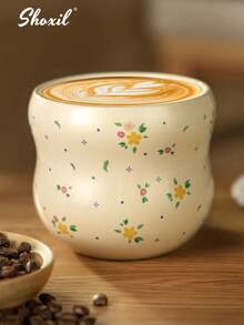 shoxil 1 pieza Taza de café de cerámica con estampado floral - Una taza de cerámica refrescante y ligera, adecuada para usar como taza para bebidas frías, taza de latte o taza de leche - Taza de cerámica - Ver 5