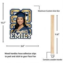 1PC Personalized Graduation Face Photo Hand Fan, One-Side Custom Photo Big Head Fan, Graduates Decoration Gifts For 2026 Graduating College Student - Multicolor - View 3
