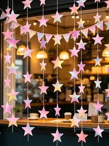 36pcs Glitter Star Decorative Ribbons, 130ft Star Curtain Backdrop, Gradient Pink Color, Suitable For Graduation Party, Birthday, Classroom, Wedding - Multiple Styles - View 5