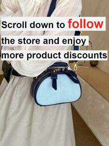 1pc Women's Colorblock Denim Satchel Bag, Fashionable Wide Strap Shoulder Bag Suitable For Commuting, Shopping, Gift - Multicolor - View 2