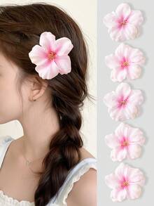 Bộ 5 kẹp tóc hình hoa 3D giả màu hồng cho bé gái, kẹp tóc hình vịt dễ thương, thích hợp cho kỳ nghỉ, trang trí tiệc mùa hè và sử dụng hàng ngày. - Hồng - Xem 3