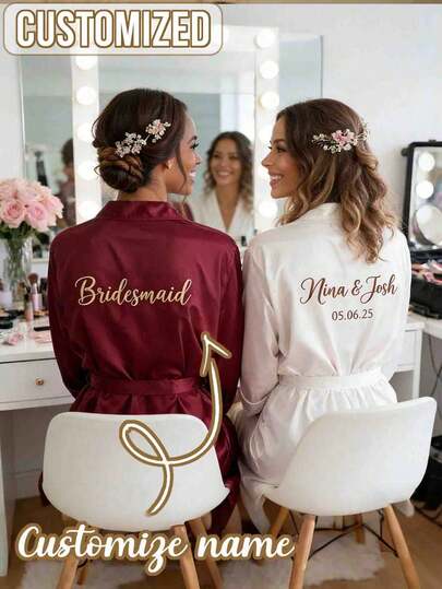 1 Peça Roupão de Noiva Personalizado de Cetim de Manga Curta, Texto Personalizável, Roupão de Casamento Personalizado para Noiva e Dama de Honra, Roupão de Cetim Personalizado, Roupão de Noiva Personalizado, Roupão de Preparação da Dama de Honra, Roupão da Festa de Casamento, Roupão com Barra de Renda, Roupão com Nome Personalizado, Presente de Roupão de Noiva, Presente da Festa de Noiva, Roupa de Dormir de Seda, Minimalista, Divertido, Personalizado, Único, Conjunto de Dama de Honra de Seda Combinando, Presente Especial da Noiva, Melhor Amiga, Namorada, Outono da Moda (Manga Curta/Tamanho-XL)