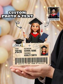 1pc Personalized Graduation 2026 Acrylic Block, Custom Photo & Text Graduation Boarding Pass Keepsake,Graduation Photo Ornament, Unique Class Of 2026 Graduation Gift For Her Him, For High School College Graduates, Graduation Party Table Centerpiece, Custom Grad Travel Memory Photo Display - Black - View 2