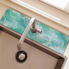 1 pieza Alfombrilla de grifo con estampado de mármol, de poliéster duradero, de secado rápido, fácil de limpiar, adecuada para cocina y baño, fácil instalación, decoración diaria, regalo, alfombrilla de baño, alfombrilla de grifo duradera, accesorio de grifo - Multicolor - Ver 9
