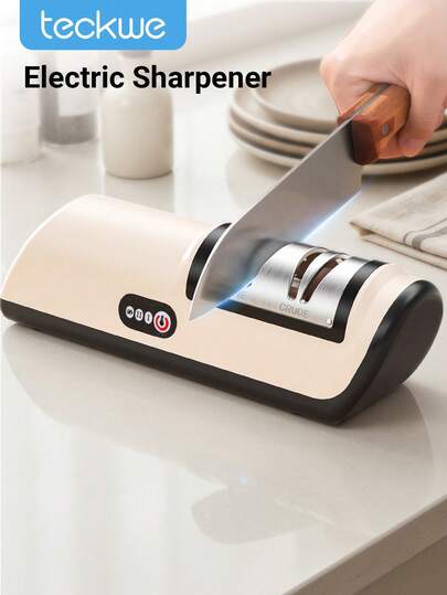 Teckwe 1pc Rechargeable Electric Knife Sharpener, Equipped With Large Capacity Battery, 2 Adjustable Levels Of Strength, Professional Sharpening Tool For Kitchen Straight Edge And Ceramic Knife