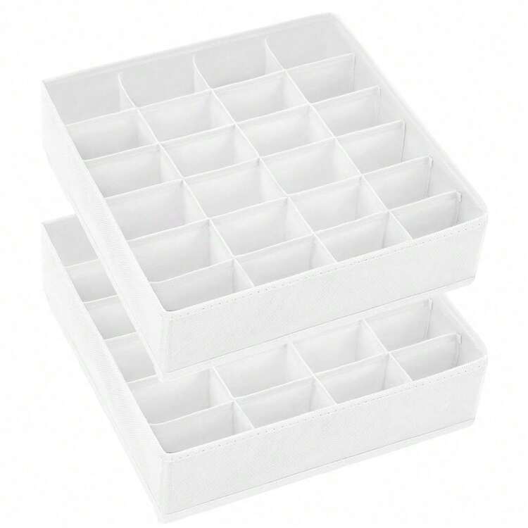 1个/2个装内衣收纳盒，带抽屉和隔板，24格抽屉式收纳盒，适用于收纳袜子、内衣、领带和手帕 - 柔白色 - 白色 - 查看 11