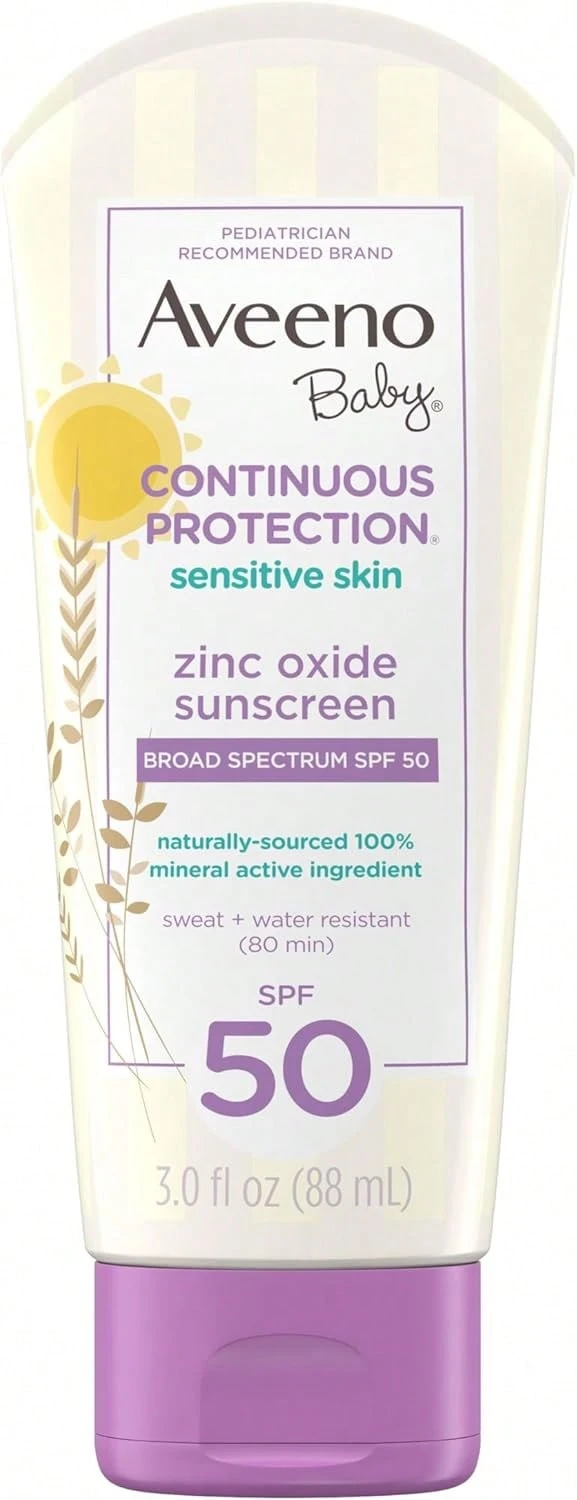 Baby Continuous Protection Zinc Oxide Mineral Sunscreen Lotion For Sensitive Skin, Broad Spectrum SPF 50, Tear-Free, Sweat- &Amp; Water-Resistant, Paraben-Free, Travel-Size, 3 Fl. Oz - ColorA - View 1
