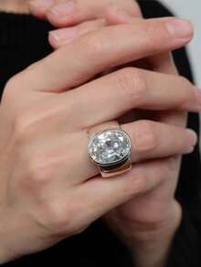 1 pieza Anillo de banda ancha minimalista, incrustado con circonita brillante, disponible en forma ovalada, cuadrada o de corazón, regalo de aniversario, duradero para uso diario, adecuado para fiestas y celebraciones - Anillo - Ver 4