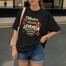 Camiseta Negra Madre Mujer Leyenda Raising Chingones Desde 1999 con Rosas y Corazon para Mujer - Negro - Ver 3