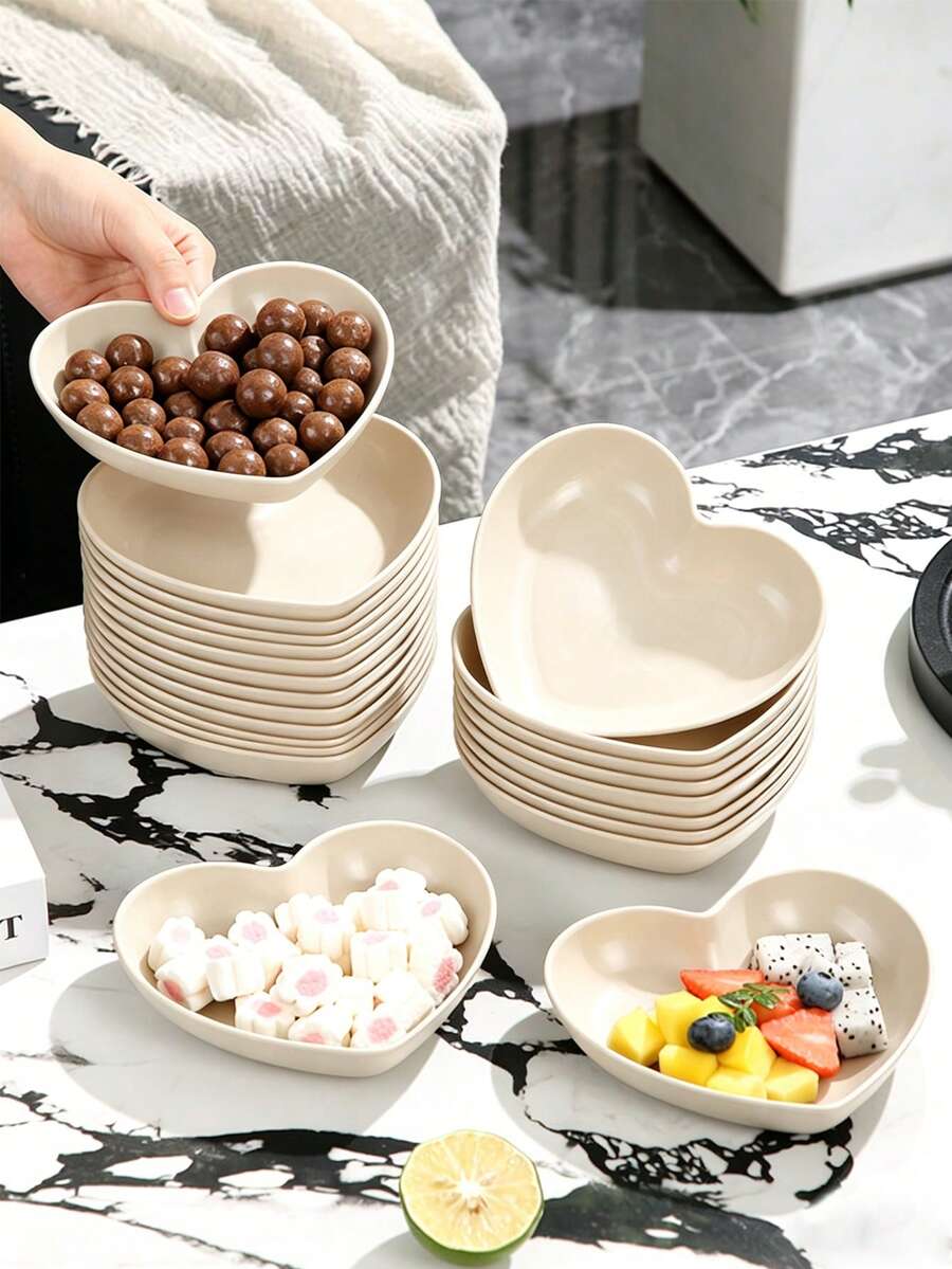 1 cái/5 cái/10 cái Đĩa nhựa hình trái tim màu be - Đa năng, dùng làm khay đựng hạt, đĩa ăn nhẹ, đĩa trái cây, đĩa tráng miệng, đĩa bánh ngọt, đĩa đồ ăn vặt và khoai tây chiên - Dụng cụ nhà bếp, thích hợp cho gia đình, tiệc tùng, đám cưới, sinh nhật, ngày lễ - Màu be - Xem 1