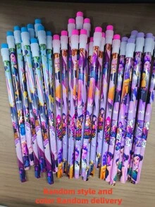 12 pezzi Set di matite con cartoni animati di ragazze, con grandi gomme in cima, articoli di cartoleria popolari coreani, stili casuali - Multicolore - Visualizzare 7