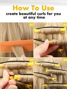 40pcs Curling Iron Set To Easily Create Natural Wavy Curls-Perfect For Personal Hair Care, A Must-Have For Salons, Beauty Trips, Back-To-School Seasons And Vacation Trips.Suitable For Long, Medium And Short Hair - Yellow - View 2