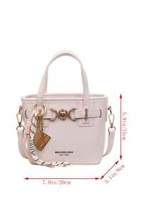 Faux Leather Solid Color Mini Bucket Bag, Versatile Casual Handbag & Shoulder Bag - Pink - View 3