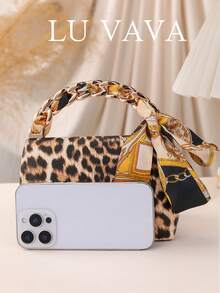 LU VAVA Polyester Leopard Print Evening Handbag With Threaded Metal Handle, Party Wedding Banquet Fashion Clutch (Leopard) - Multicolor - View 4