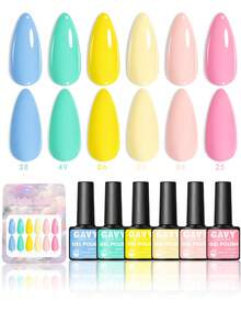Set de 6 piezas de esmalte de uñas en gel de alta gama tipo macarrón - Duración de hasta 28 días, gel UV/LED de remojo, tonos suaves de calidad de salón, set de manicura para mujeres - Multicolor - Ver 8