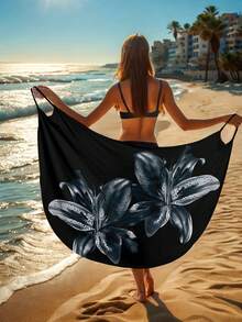 Women's Floral Print Beach Cover Up, Casual Wrap Dress For Summer Vacation - Grey - View 4