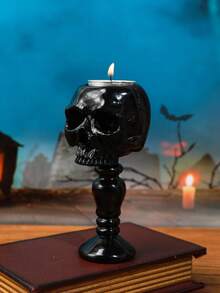 1pc Vintage 3D Skull Candle Holder Resin Candle Cup Base Home Decor Prop, Standing Skull Halloween Decor Candle Holder Incense Burner, Interesting Retro Gift, Rustic Outdoor Decor, Room Decor, Party Decoration, Day Of The Dead Decor, Suitable For Home Decor, Photography Props, Etc. - Multicolor - View 6
