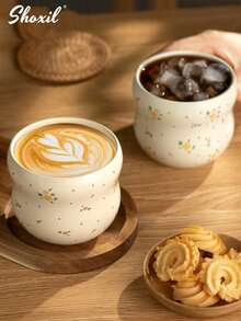 shoxil 1 pieza Taza de café de cerámica con estampado floral - Una taza de cerámica refrescante y ligera, adecuada para usar como taza para bebidas frías, taza de latte o taza de leche - Taza de cerámica - Ver 2