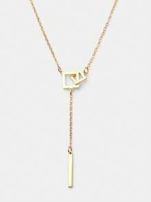 1件不锈钢极简方形几何吊坠项链，引人注目的饰品 - 金色 - 查看 1