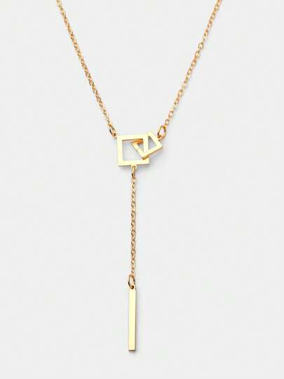 1件不锈钢极简方形几何吊坠项链，引人注目的饰品