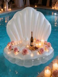 Inflatable White PVC Seashell Shaped Pool Float, Giant Inflatable Clam Shaped Float With Pearl Balls, Seashell Pool Floating Ride-On Raft Chair, Suitable For Adult Summer Beach Party - Multicolor - View 7