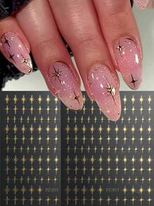 4/2pcs Star Nail Art Stickers, Hot-Stamped Gold, Silver, Laser, Blue Cross Star Patterns 3D Nail Designs, Y2K Cute & Charming Nail Decorations, Self-Adhesive Nail Decals DIY Nail Art Salon Accessories & Supplies - Multicolor - View 14