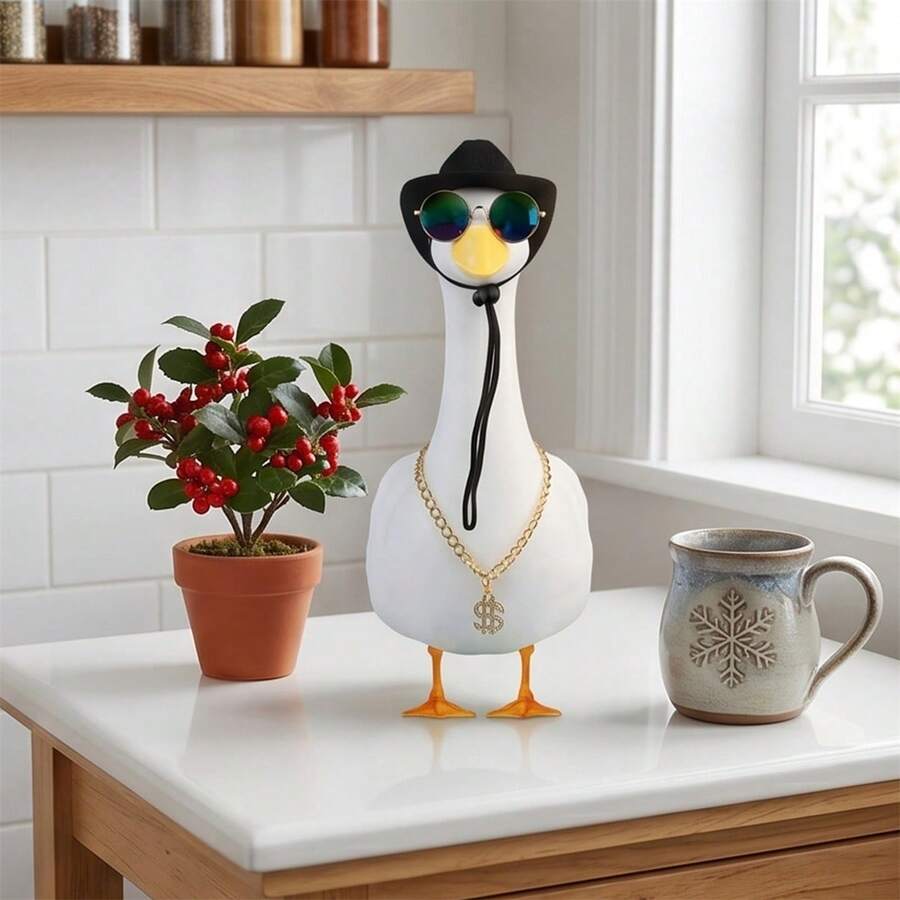 Porch Goose Hip Hop Outfit Creative Goose Statue Sunglasses, Hat, Necklace For Outdoor Garden Yard - Multicolor - View 1