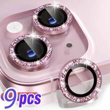 BOLLYMORE 9片装粉色金属环摄像头镜头保护膜，适用于 17 Pro Max/17 Pro/17e/17/16 Pro Max/16 Pro/15 Pro Max/15 Pro/14 Pro/13 Pro/12 Pro/11 Pro Max：9H防刮钢化玻璃 - 兼容手机壳设计，防指纹涂层，奢华美观，提升夜间拍摄效果（无气泡套装，兼容闪光灯，高清透明） - 9PCS Pink - 查看 23