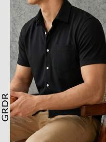 GRDR Men's Fashionable Solid Color Short Sleeve Shirt | Exquisite Design | Summer Essential | Easy To Match | Showcase Your Style - Black - View 3