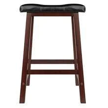 Winsome Mona Taburete sillín acolchado de 61 cm cuero sintético negro patas de madera - Bastante antiguo - Ver 5