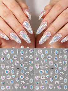 FULL BEAUTY Iridescent Aurora Vintage Lace Bohemian Totem Gemstones Nail Stickers Bow Heart Mirror Necklace Baroque Court Style Y2K Nail Supplies For Women & Girls DIY Manicure,Wedding Nail Decorations Accessories - Multicolor - View 6